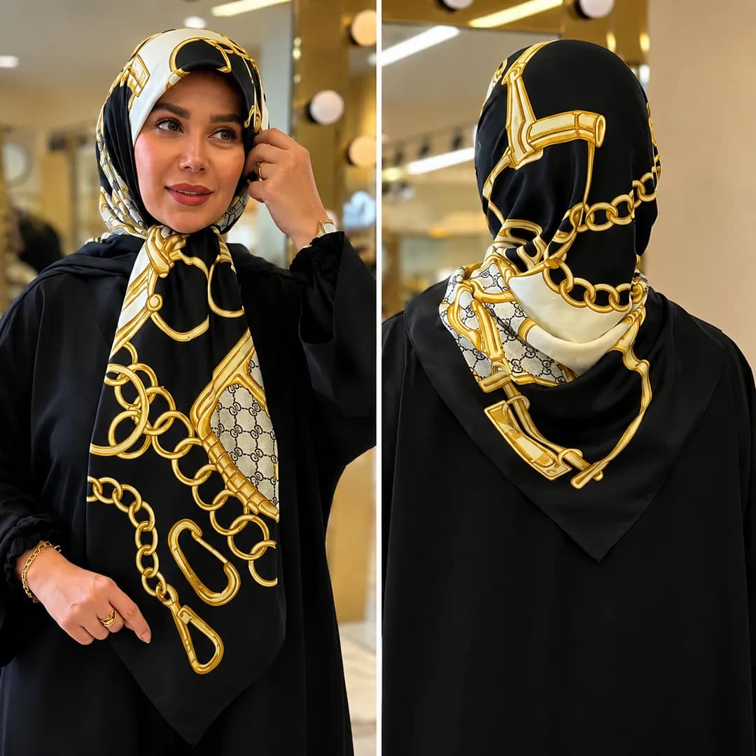 روسری مشکی زنجیره طلایی
