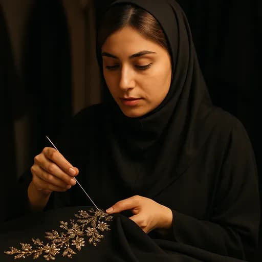  خدمات جواهر دوزی سفارشی بر روی انواع مانتو، عبا، چادر و لباس مجلسی