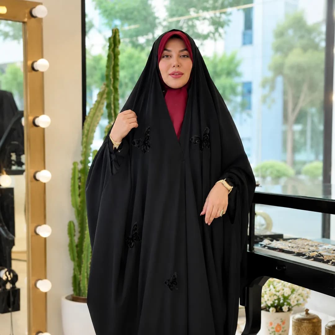 Elegant Black Chador with Delicate Embroidery